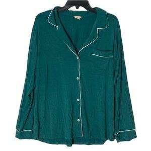 Nwot Eberjey Gisele Long Pajama Shirt Top L Evergreen Bone Detailing Modal Soft